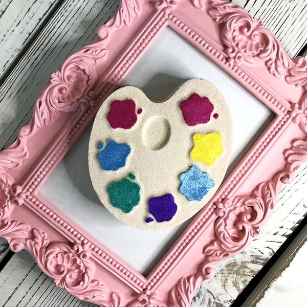 Colorful paint palette shaped bath bomb