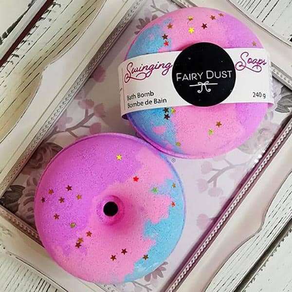 Our Top Selling Donut Shaped Bath Bomb - Fairy Dust on an ornate frame