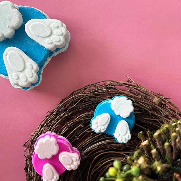 Bath Bomb - Bunny Tail Mini's pictured with Large Bunny tail bath bomb