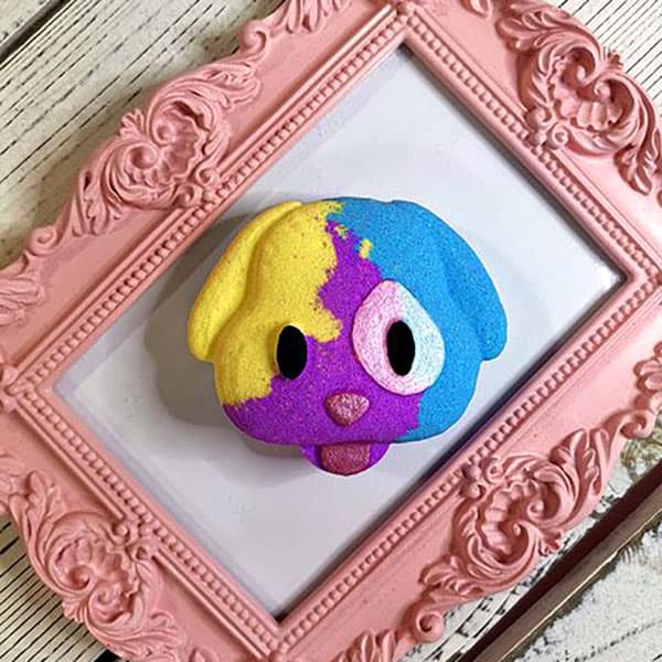 Colorful and fun puppy-shaped bath bomb for kids